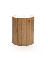 LuxenHome Wood Grain Manufactured Wood 18.9-Inch Tall Round End and Side Table with Faux Marble Top