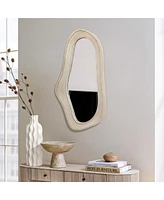 LuxenHome Natural Wood Framed Oval Irregular Wall Mirror, Accent and Vanity