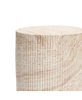 LuxenHome Travertine-Style Round Ribbed MgO Side Table