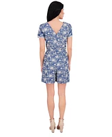 kensie Women's Eyelet Short-Sleeve Belted Romper
