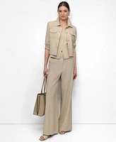 Dkny Womens Seersucker Square Neck Bustier Top Seersucker Button Front Cropped Jacket Seersucker High Rise Wide Leg Pants