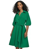 Calvin Klein Women's Belted Puffed-Sleeve Shirtdress