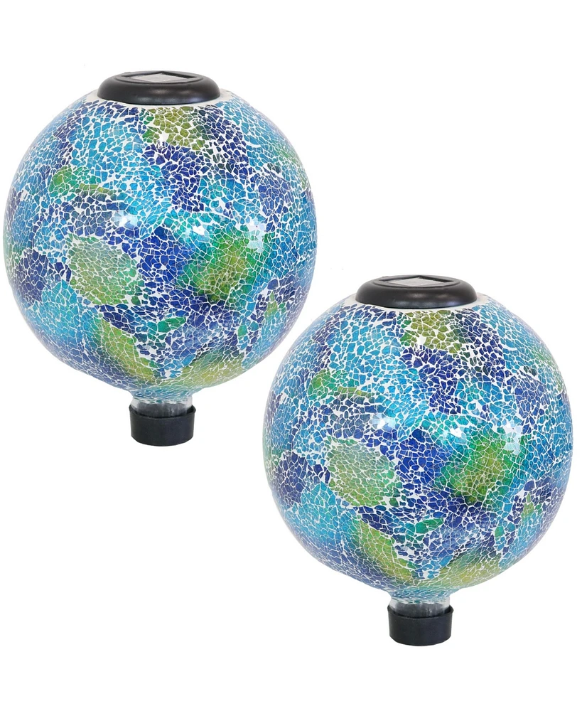 Cool Blooms 10" Mosaic Glass Garden Gazing Globe with Led Solar Light - Set of 2