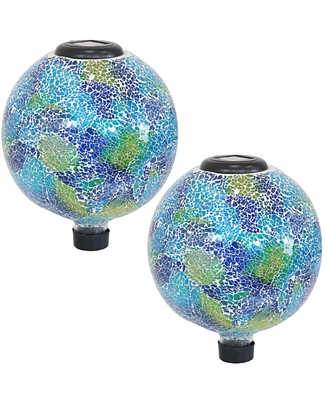 Cool Blooms 10" Mosaic Glass Garden Gazing Globe with Led Solar Light - Set of 2