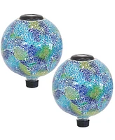 Cool Blooms 10" Mosaic Glass Garden Gazing Globe with Led Solar Light - Set of 2