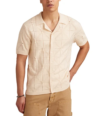 Lucky Brand Men's Short Sleeve Pointelle Button-Front Sweater