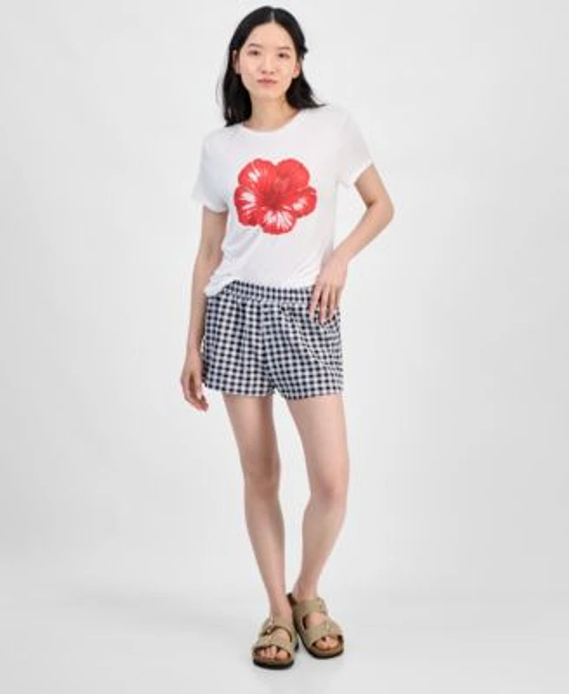 Juniors Hibiscus Graphic T Shirt Planet Heart Juniors Gingham Boxer Shorts