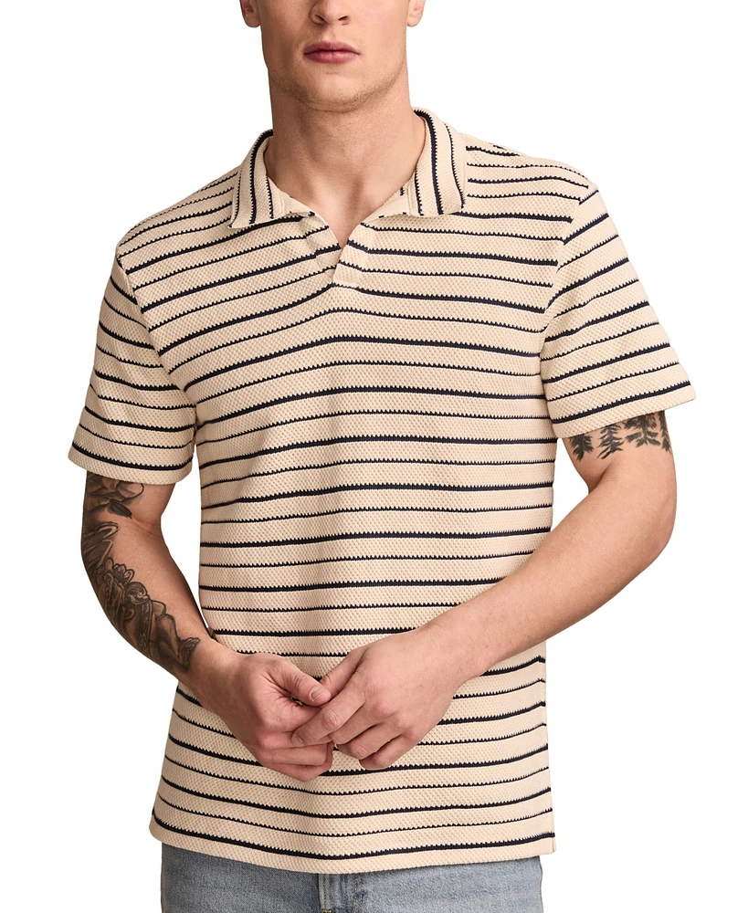 Lucky Brand Men's Short Sleeve Waffle-Knit Striped Polo Shirt
