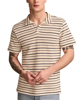 Lucky Brand Men's Short Sleeve Waffle-Knit Striped Polo Shirt