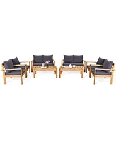 8PCS Patio Furniture Set Acacia Wood Thick Cushion Loveseat Sofa