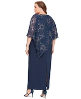 Sl Fashions Plus Floral-Print Overlay Dress