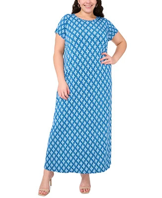 Msk Plus Printed Round-Neck Short-Sleeve Maxi Dress