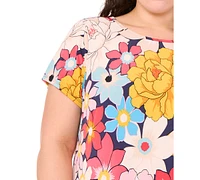 Msk Plus Printed Round-Neck Short-Sleeve Dress