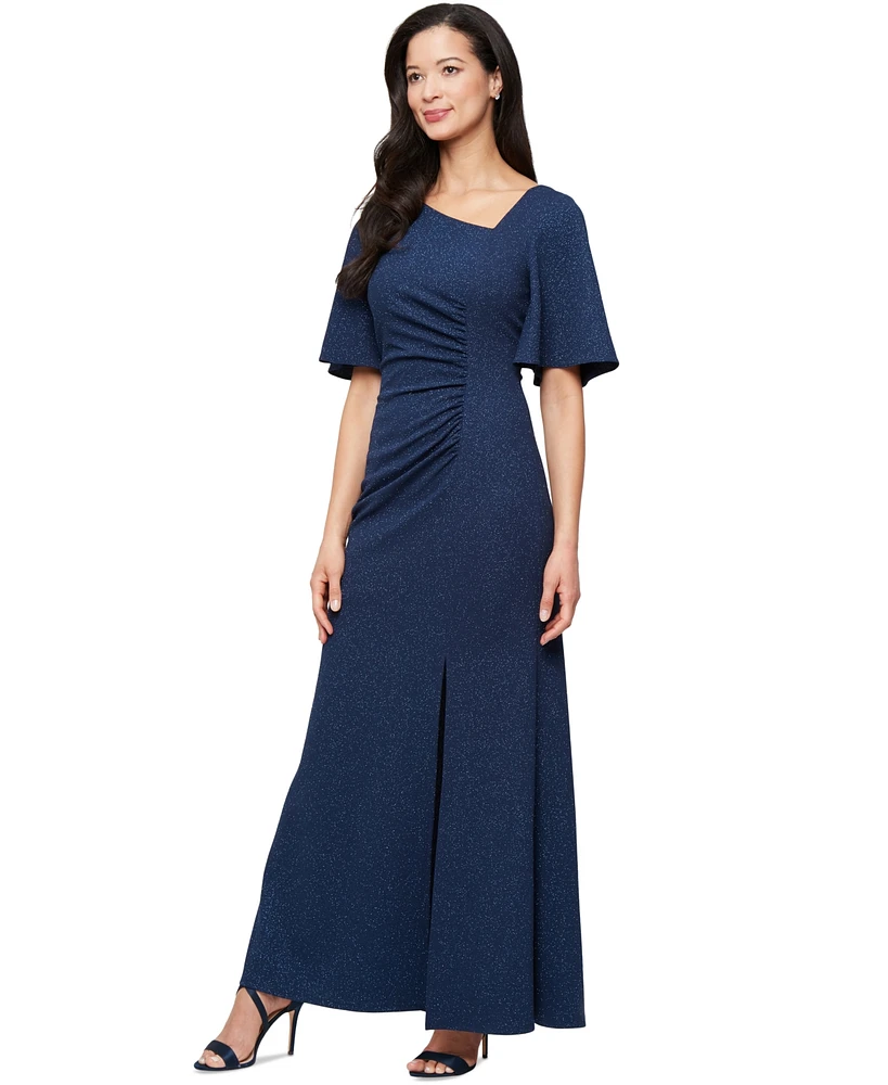 Sl Fashions Women's Flutter-Sleeve Ruched Gown