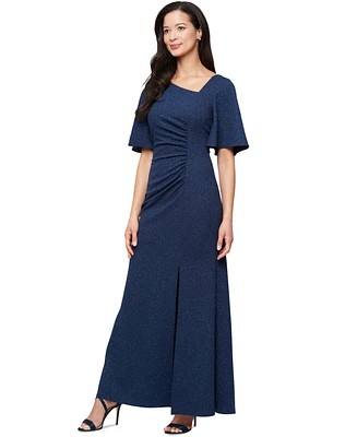 Sl Fashions Women's Flutter-Sleeve Ruched Gown