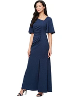 Sl Fashions Women's Flutter-Sleeve Ruched Gown