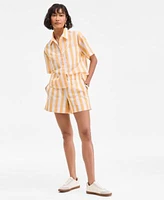 On 34th Womens Cotton Striped Short Sleeve Shirt Pull On Shorts Exclusively At Macys