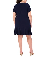 Msk Plus Round-Neck Short-Sleeve Godet-Pleat Dress