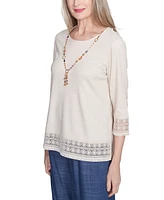 Alfred Dunner Petite Summer Solstice Lace-Trim Knit Top