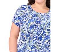 Msk Plus Printed Round-Neck Short-Sleeve Dress