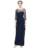 Alex Evenings Petite 3/4-Sleeve Illusion Ruffled Gown