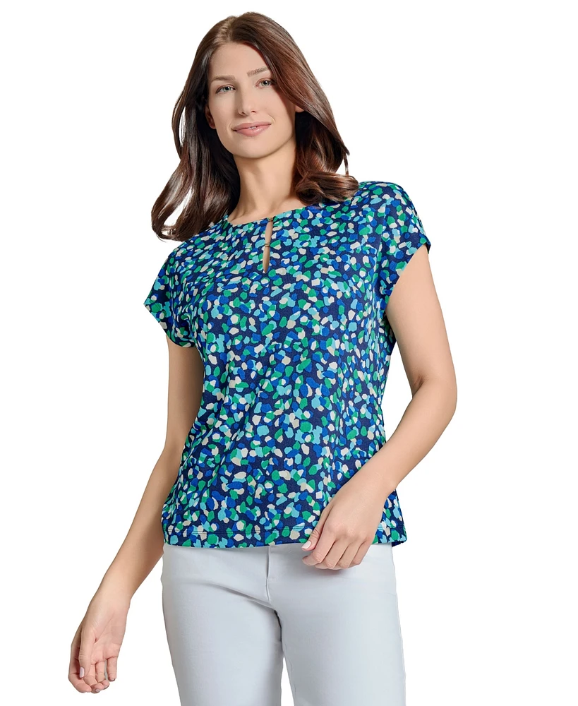 Jones New York Women's Printed Ity Extended Shoulder Double Trim Top