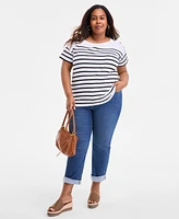 Style & Co Plus Stripe Button-Trim T-Shirt, Exclusively at Macy's