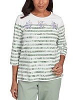Alfred Dunner Petite Striped Embroidered Top