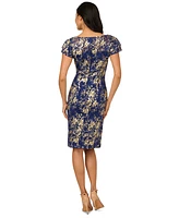 Adrianna Papell Women's Lace Foil Flutter-Sleeve Sheath Dress