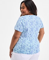 Style & Co Plus Printed Henley Short-Sleeve Top, Exclusively at Macy's