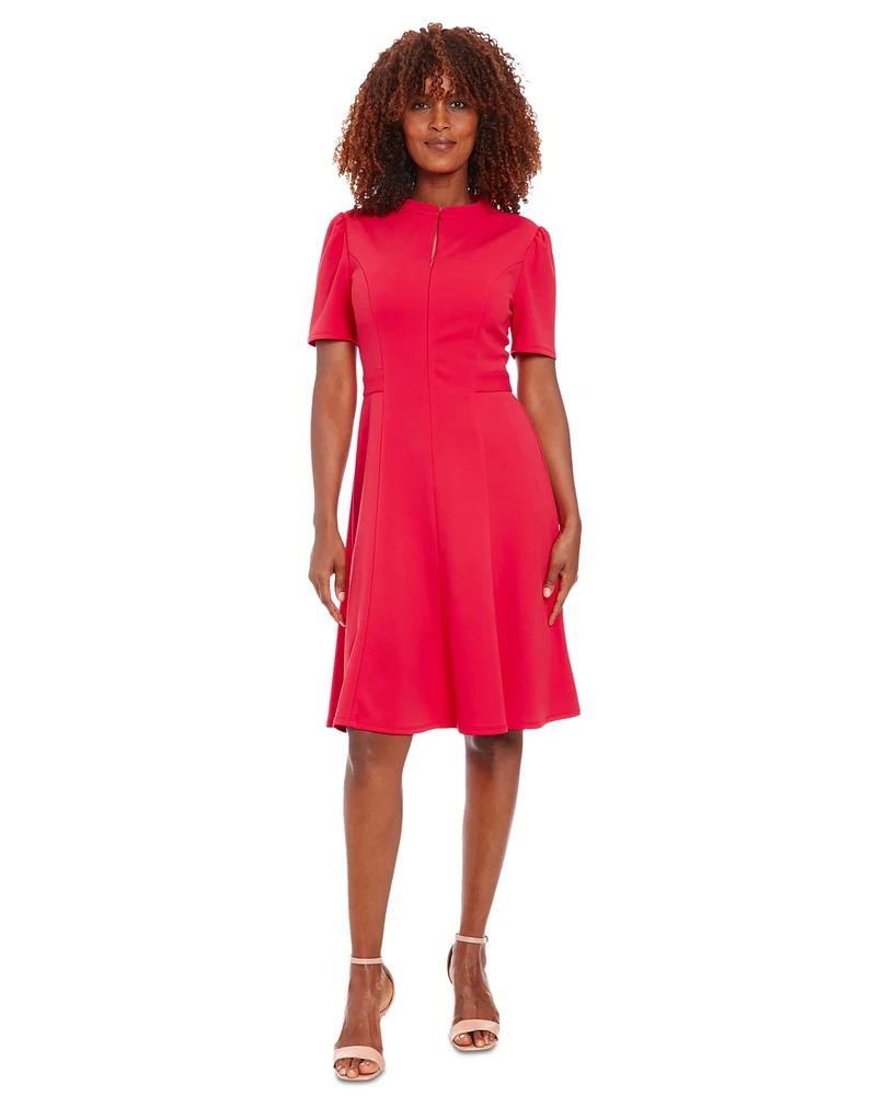 London Times Women's Stand-Collar Zip-Front Scuba Dress