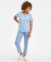 Style & Co Petite Spring Spots Short-Sleeve Knit Henley, Exclusively at Macy's
