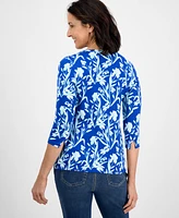 Style & Co Women's Printed Pima Cotton 3/4-Sleeve Top, Exclusively at Macy's
