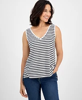 Style & Co Women's Striped Linen Blend V-Neck Tank Top, Exclusively at Macy's