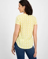 Style & Co Petite Dyed Geo Perfect V-Neck Tee, Exclusively at Macy's