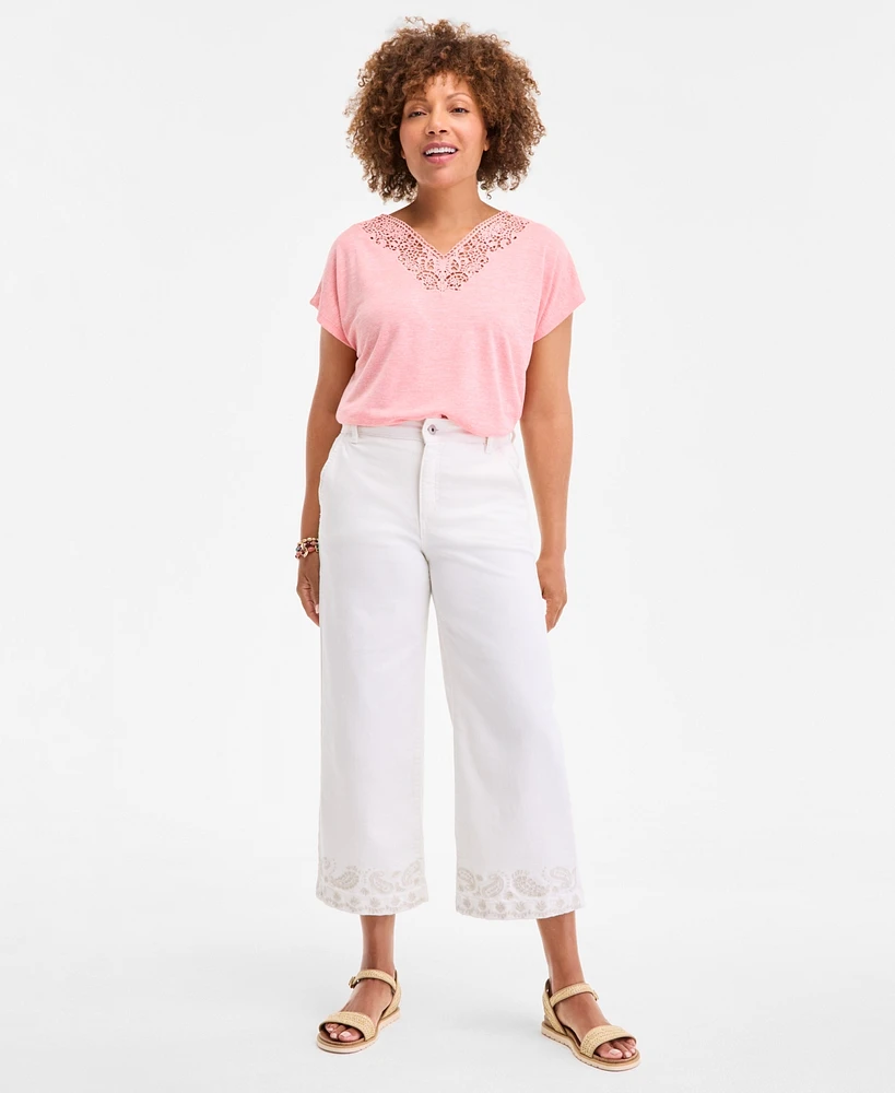 Women's High-Rise Embroidered-Cuff Crop Jeans, Exclusively at Macy's