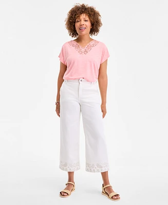 Women's High-Rise Embroidered-Cuff Crop Jeans, Exclusively at Macy's