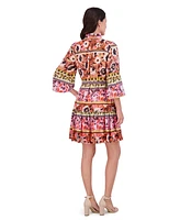 Vince Camuto Women's Floral-Print Belted Tiered Dress