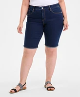 Style & Co Plus Mid-Rise Roll-Cuff Bermuda Denim Shorts, Exclusively at Macy's