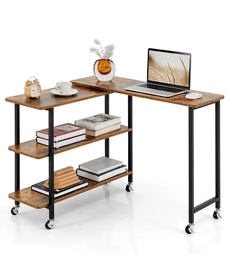 360° Rotatable Sofa Side Table L-shaped Laptop Desk Snack withShelf Patented