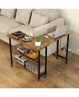360° Rotatable Sofa Side Table L-shaped Laptop Desk Snack withShelf Patented