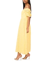 CeCe Women's Square-Neck Bubble-Sleeve Cotton Dress