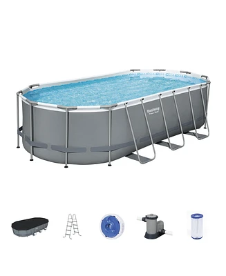 Bestway Power Steel 18' x 9' x 48" Oval Above Ground Outdoor Swimming Pool Set