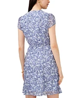 Msk Petite Printed Tie-Waist Short-Sleeve Dress