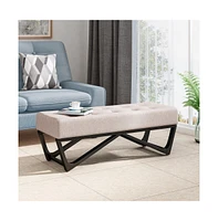 Upholstered Bench with Black Geometric Legs and Modern Bentwood Frame for Living Room or Bedroom-The Pop Home