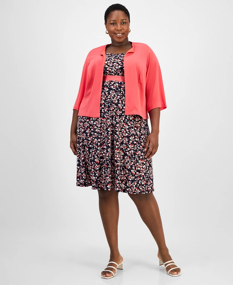 Sandra Darren Plus Round-Neck Open-Front Cardigan