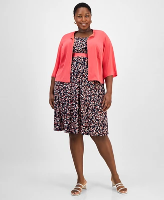 Sandra Darren Plus Round-Neck Open-Front Cardigan