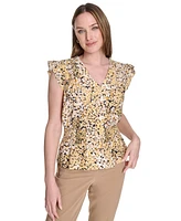 Tommy Hilfiger Women's Floral Smocked-Waist Ruffle-Sleeve Top