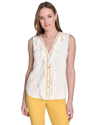 Tommy Hilfiger Women's Ruffle-Front Button-Up Blouse