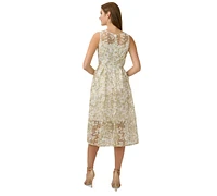 Adrianna Papell Floral-Appliques Midi Dress